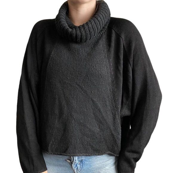 Helmut Lang Womens Black Alpaca Blend Oversized Turtleneck Lightweight Sweater - Picture 1 of 9